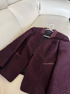 Lafayette 148 New York Textured Plum Jacket with Leather Accents